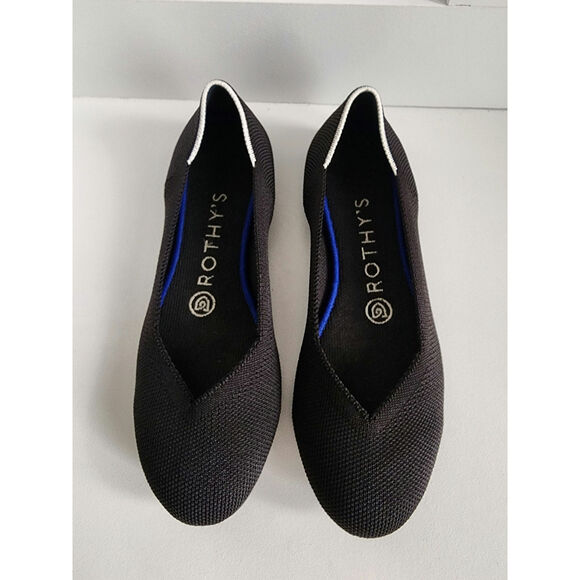 Rothy's Flat Round Signature Flats Shoes Black White Halo RETIRED Women’s Sz 6 - Picture 2 of 8